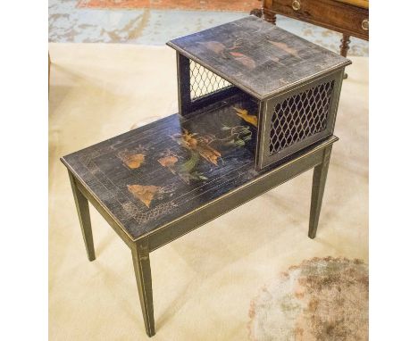 LAMP TABLE, vintage gilt Chinoiserie and black lacquered with raised shelf, 69cm H x 42cm x 72cm.