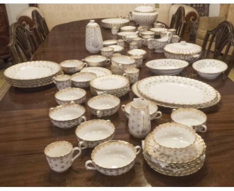 SPODE DINNER SERVICE, 'Fleur de Lys', gold, fine English bone china, twelve place five piece settings. (108 pieces) (no packa