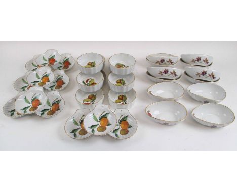 ROYAL WORCESTER 'EVESHAM' DINNER WARES, comprising twelve avocado dishes, twelve scallop shell dishes, twelve souffle dishes 