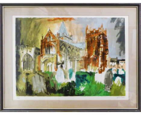 JOHN PIPER 'Cathedral', lithograph in colours, signed and numbered 98/100 in pencil, 65cm x 85cm, framed and glazed. (Subject