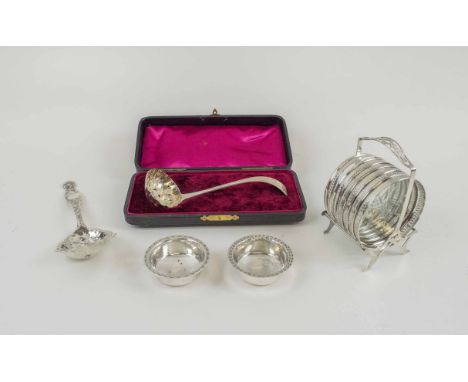 SMALL SILVERWARES, comprising an ornate Victorian ladle, London 1863, maker Henry Holland, fitted case; sterling serving spoo