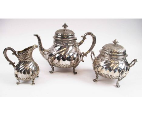 FRENCH SILVER TEA/COFFEE SERVICE, three peice, leaf embossed and spiral decoration, total weight 38.4oz. (3)