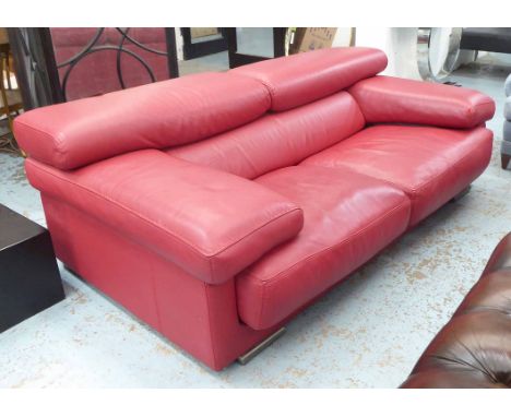 ROCHE BOBOIS ULTIMATE SOFA, with articulating neck rests, red leather finish, 200cm W.