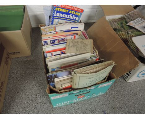 A box of vintage maps etc