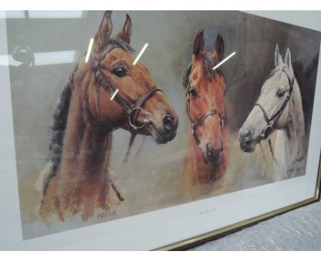 A print 'We Three Kings' featuring Arkel, Red Rum and Desert Orchid after S L Crawford