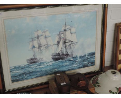 A print after Montague Dawson 'Java and Constitution'