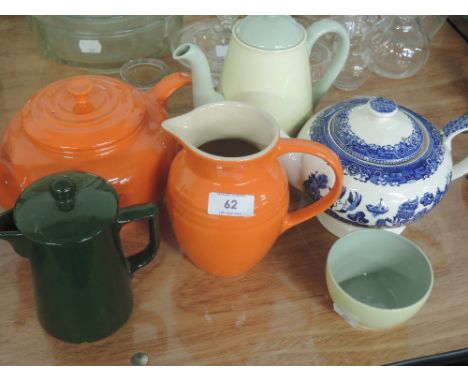 A selection of jugs and teapots including Le Creuset, Spode 'Meadow Sweet' coffee pot and sucre etc