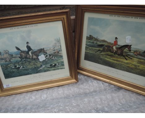 Two hunting scene prints in the series 'One of the Flowers of the Hunt' - 'A Passionflower' and 'A Perfect Pink'  