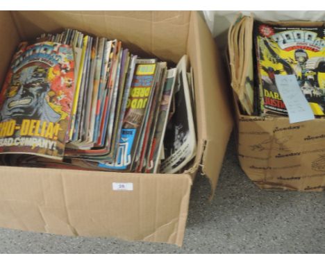 Two boxes of vintage 2000AD Comics featuring Judge Dredd