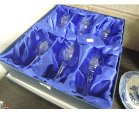 A boxed set of Artcrystal, brandy glasses engraved with the letter R