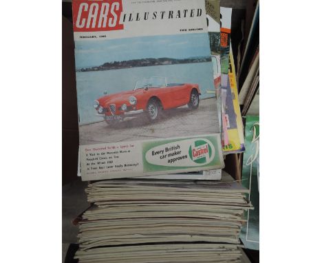 A box of vintage and classic car magazines including 'Cars Illustrated'