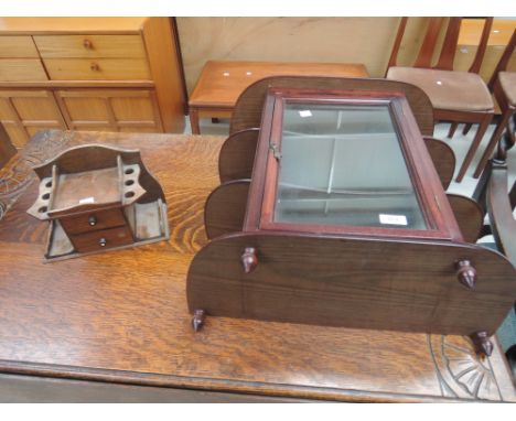 A modern small wall display cabinet and mid 20th Century oak pipe stand