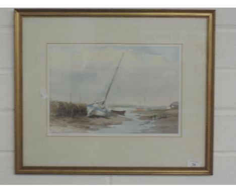 A watercolour 'Brancaster Harbour' signed R A Graham