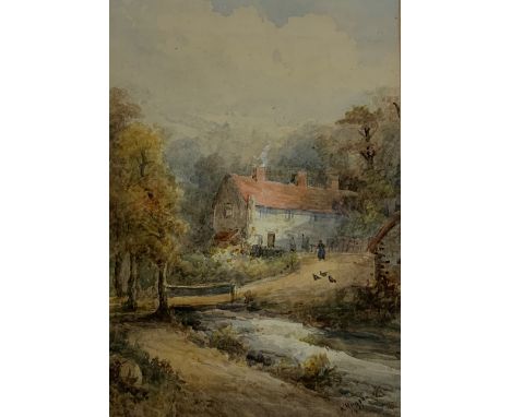K Huggan (British early 20th century): Forge Valley Cottages, watercolour signed and dated 1921, 36cm x 25cm - Condition Repo