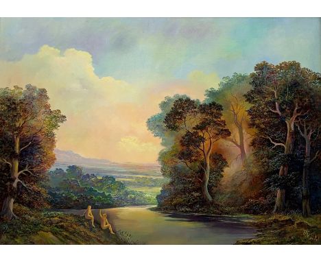 Bruce Kendall (British Contemporary): 'The Golden Light of  Evening', oil on board signed 49cm x 69cm - Condition Report 