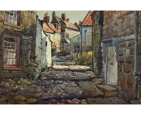 J K Burtonshaw (British 20th century): Sunny Place towards tommy Baxter Street Robin Hoods Bay, watercolour signed and dated 