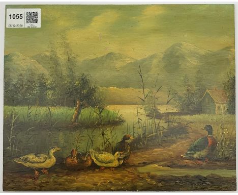 K Young (20th century): Ducks by the Lakeside, oil on panel signed 20cm x 25cm (unframed) - Condition Report 