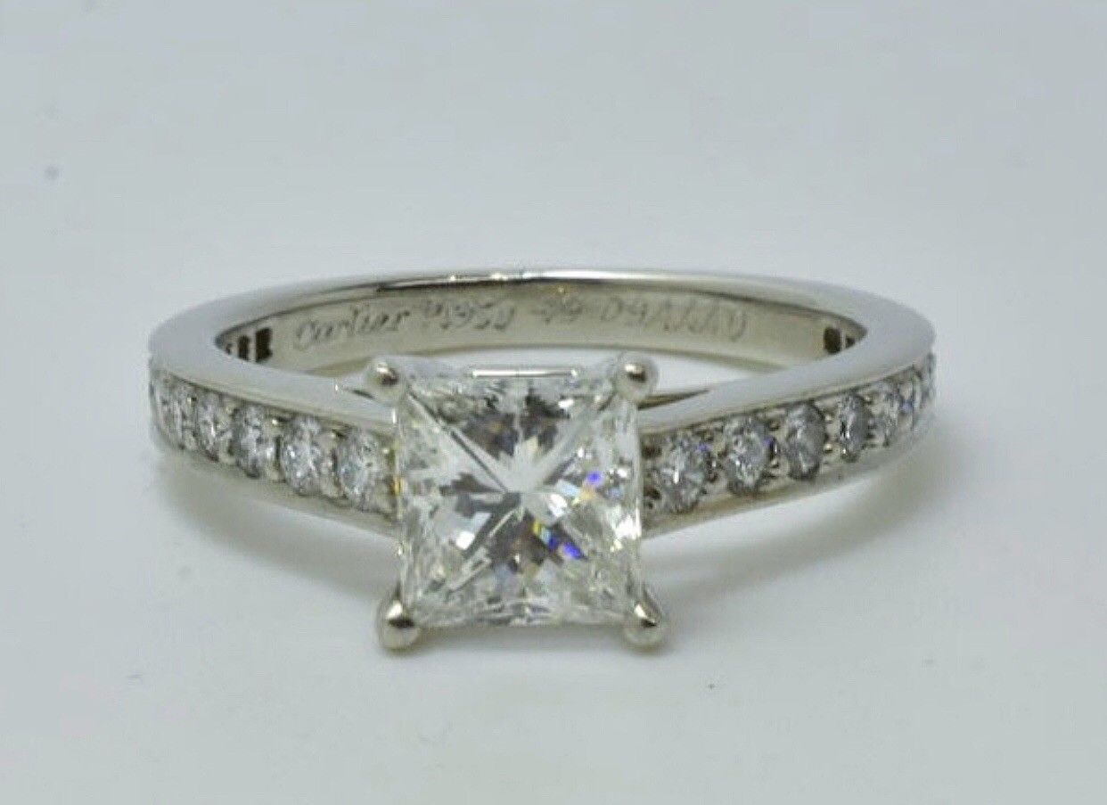 Cartier Platinum Princess Cut Diamond Engagement Ring 1.01 carat. A ...