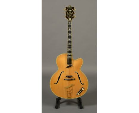 A 1958 HOFNER COMMITTEE JAZZ GUITAR, serial number 2732, with laminated maple and walnut neck, ebony fretboard inlaid with mo