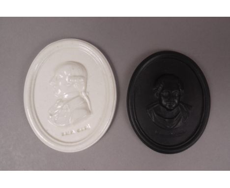 A RARE LEEDS CREAMWARE MEDALLION, oval, the shoulder length portrait of a gentleman impressed EMP. GER. and Leeds Pottery, 6.
