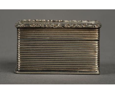 A 19TH CENTURY SILVER NUTMEG GRATER BY NATHANIAL MILLS, BIRMINGHAM 1833, rectangular, of engine turned decoration, with cast 