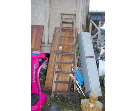 A ten rung wooden step ladder.