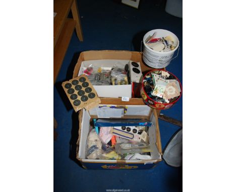 A quantity of sewing items, thread, button etc, two boxes in all.