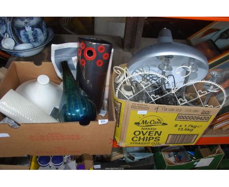 Two boxes of household miscellanea, vases, lantern, tagine, etc.