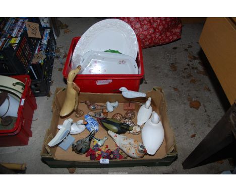 Two boxes of quantity of china, meat plates, duck ornaments, etc.