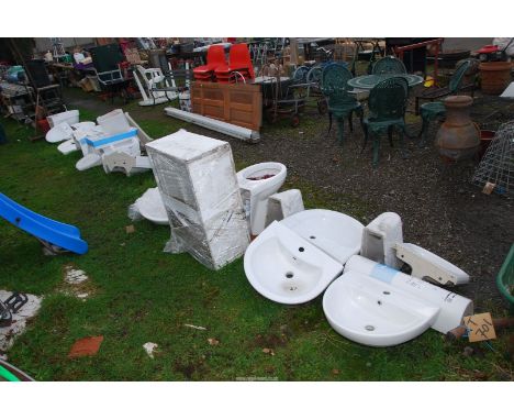 A large quantity of bathroom toilet and wash hand basin equipment.