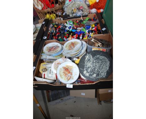 A box of Children's' Toy figurines, quantity of fox wall plates, etc.