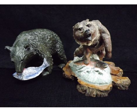 Thomas Arthur Spatafore 1950-2021 Canada.&nbsp;Canadian Bear Catching Fish model with another. Resin and Wood. 20th century. 