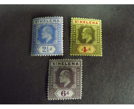 3 x St Helena (British Overseas Territory) Postage Stamps.&nbsp; Edward VII. 1908 - 1911. Report - Set of 3 x light-hinged mi