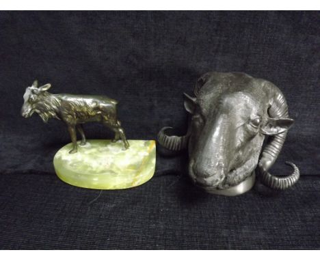 GB or Canada - 2 x Cast Bronze Animal Figures. 19th or 20th century. Large Ram or Sheep's Wall Mount Head and a Goat or simil