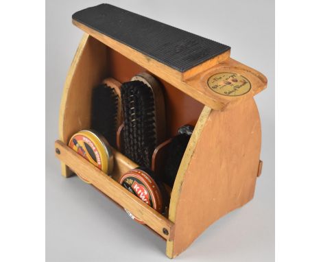 A Vintage Shine Boy Shoeshine Stand by Corby of Windsor, with Brushes and Polishes, 27cms Wide 