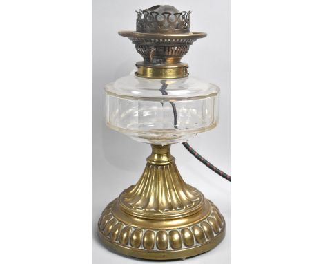 A Late Victorian Brass Oil Lamp Base, Converted to Electricity, Glass Reservoirs, 30cms High, No Chimney or Shade 