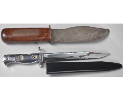 A British Bayonet, LIA3 with Scabbard together with a Wooden Handled Hunting Knife 