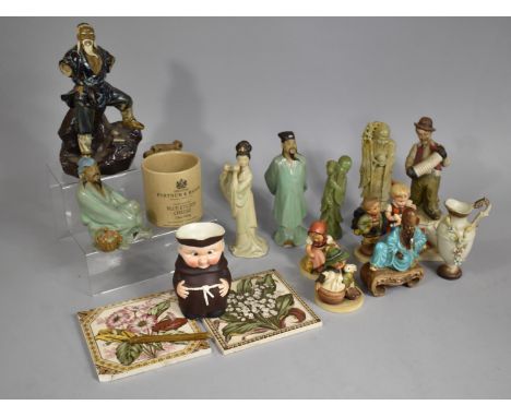 A Collection of Various Oriental and Continental Ornaments to comprise Soapstone Study of Chinese God of Longevity Shou, Vari