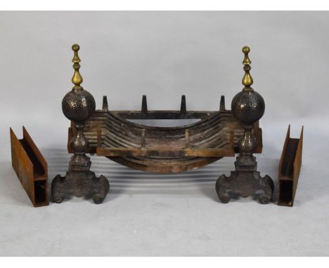 A Vintage Iron and Brass Fire Basket, 62cms Wde 