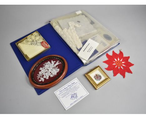 A Folder Containing Various Vintage and Other Textiles and Needlework to Include German Lace, Welsh Lace, New England Tatting
