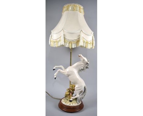 A Modern Capodimonte Table Lamp in the Form of Rearing Stallion, Complete with Shade, 75cms High 