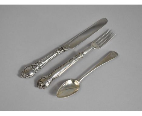 A Silver Bladed and Handled Knife and Fork (Knife AF) Together with a Georgian Silver Teaspoon 