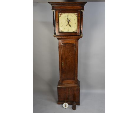 A 19th Century Oak Longcase Clock with White Enamelled Dial Decorated with Bird and Flowers, 30 Hour Movement with Date Indic