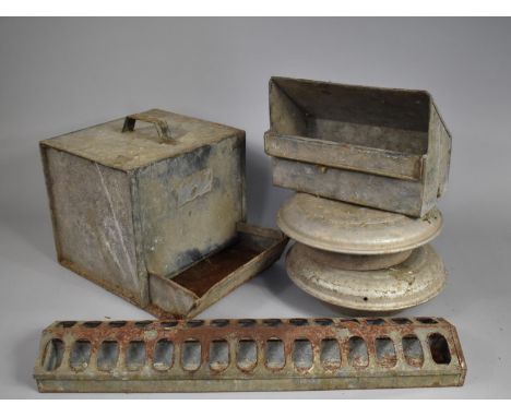 Five Various pieces of Galvanised Iron to include Square box Chicken feeder with Top Carry Handle, Rectangular Smaller Exampl