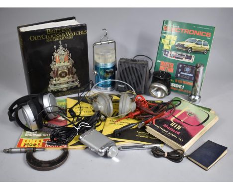 A Collection of Various Vintage Torches, Headphones, Bound Volume, Brittens Old Clocks and Watches Etc 