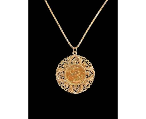 Victorian 1889 gold sovereign in 9 carat gold mount with neck chain.