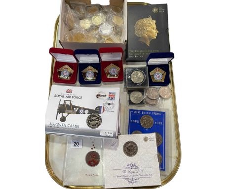 Collection of coin packs including The Fourth Circulating Coinage Portrait Final Edition, Commemorative £5, Commemorative Cro