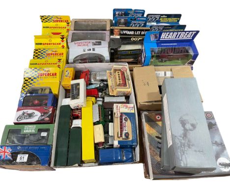 Collection of model vehicles including James Bond and Heartbeat, model aircraft, etc.