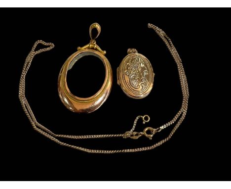 Two 9 carat gold lockets and 9 carat gold chain.