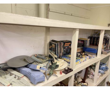 Collection of Star Trek memorabilia including model sculptures, cased Ambassador Sarek, books, magazines, etc.